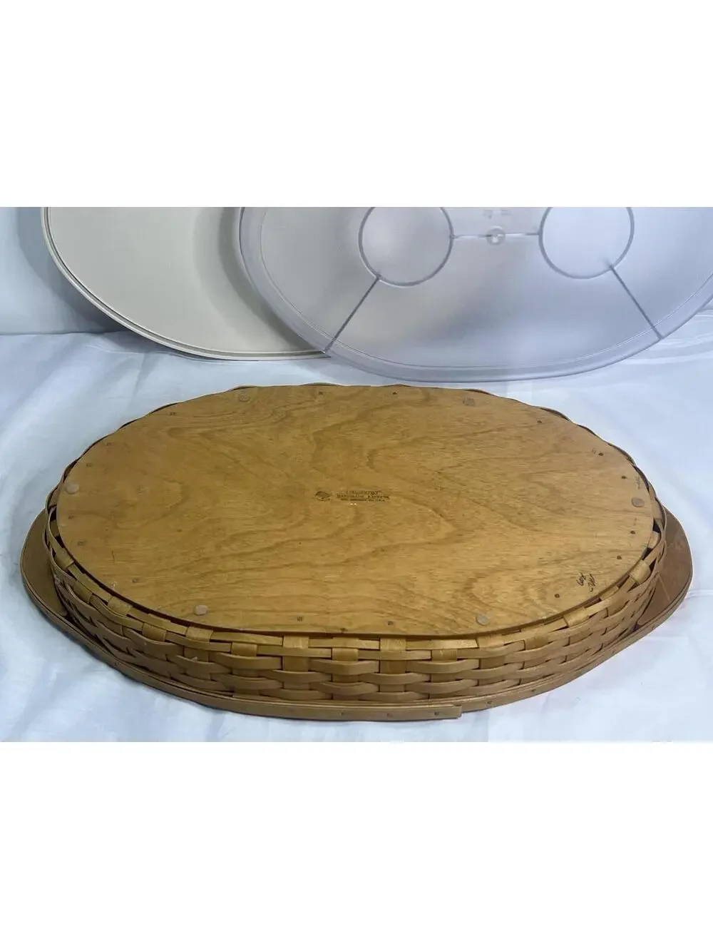 Longaberger Large Oval Storage Basket Lid Plastic Divided Protector USA Brown